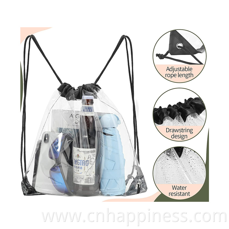 Clear PVC Bag Waterproof Travel Shoes Strong Plastic Drawstring Bag Custom logo Beach Transparent Stadium Backpack String Bag